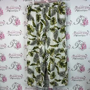 Joe Fresh pants tropical flare wide leg comfy Green Leaf Pattern Pants
